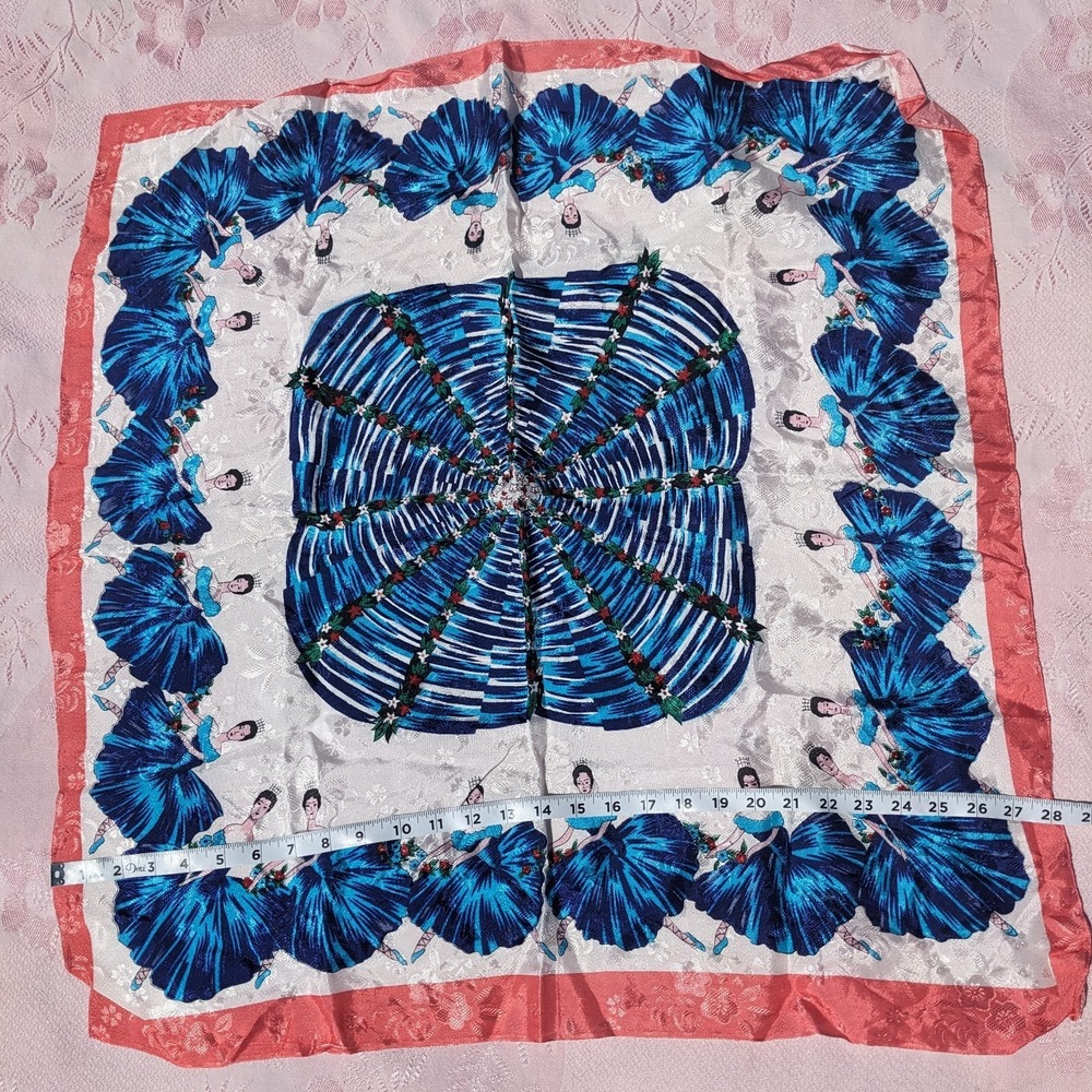 Vintage 1950s Ballerina Scarf 28" Ballet Dancers Rayon Japan Mid Century - Picture 4 of 12